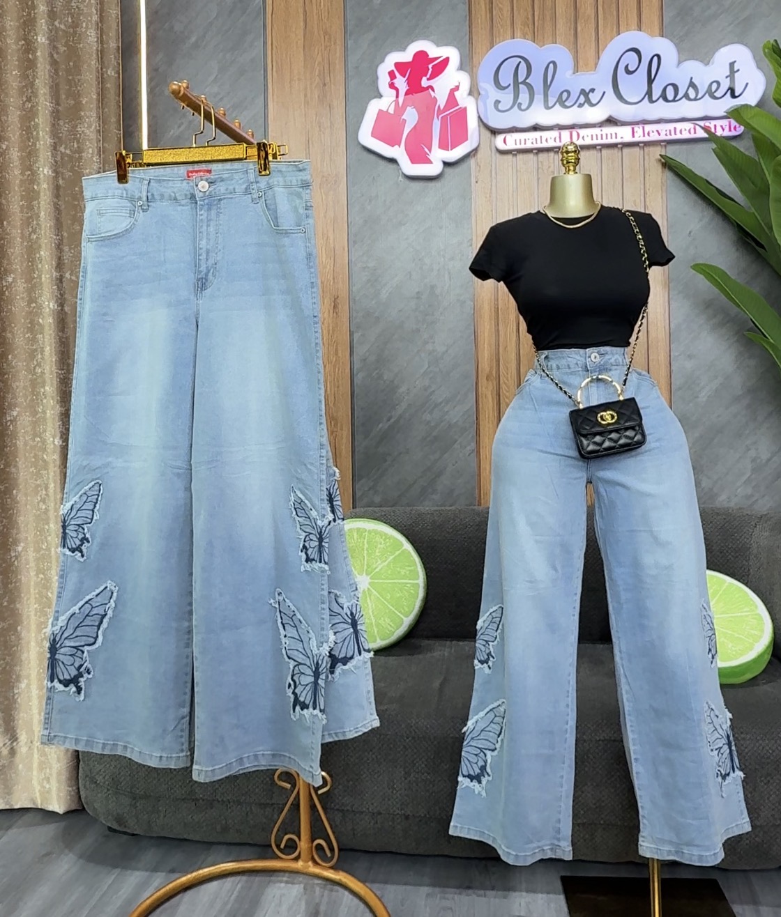 Washed sky blue stretchy denim jeans