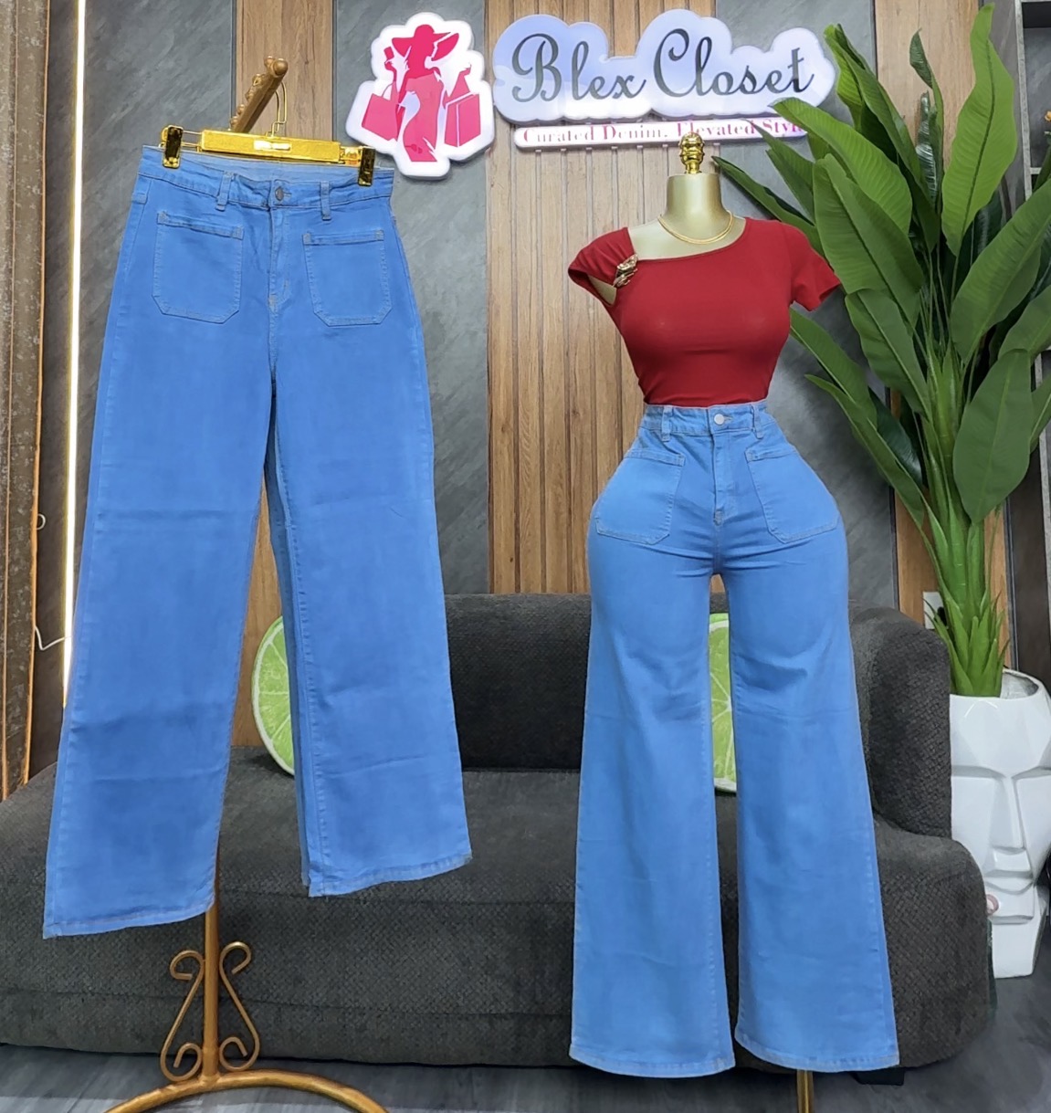 Sky blue stretchy jeans