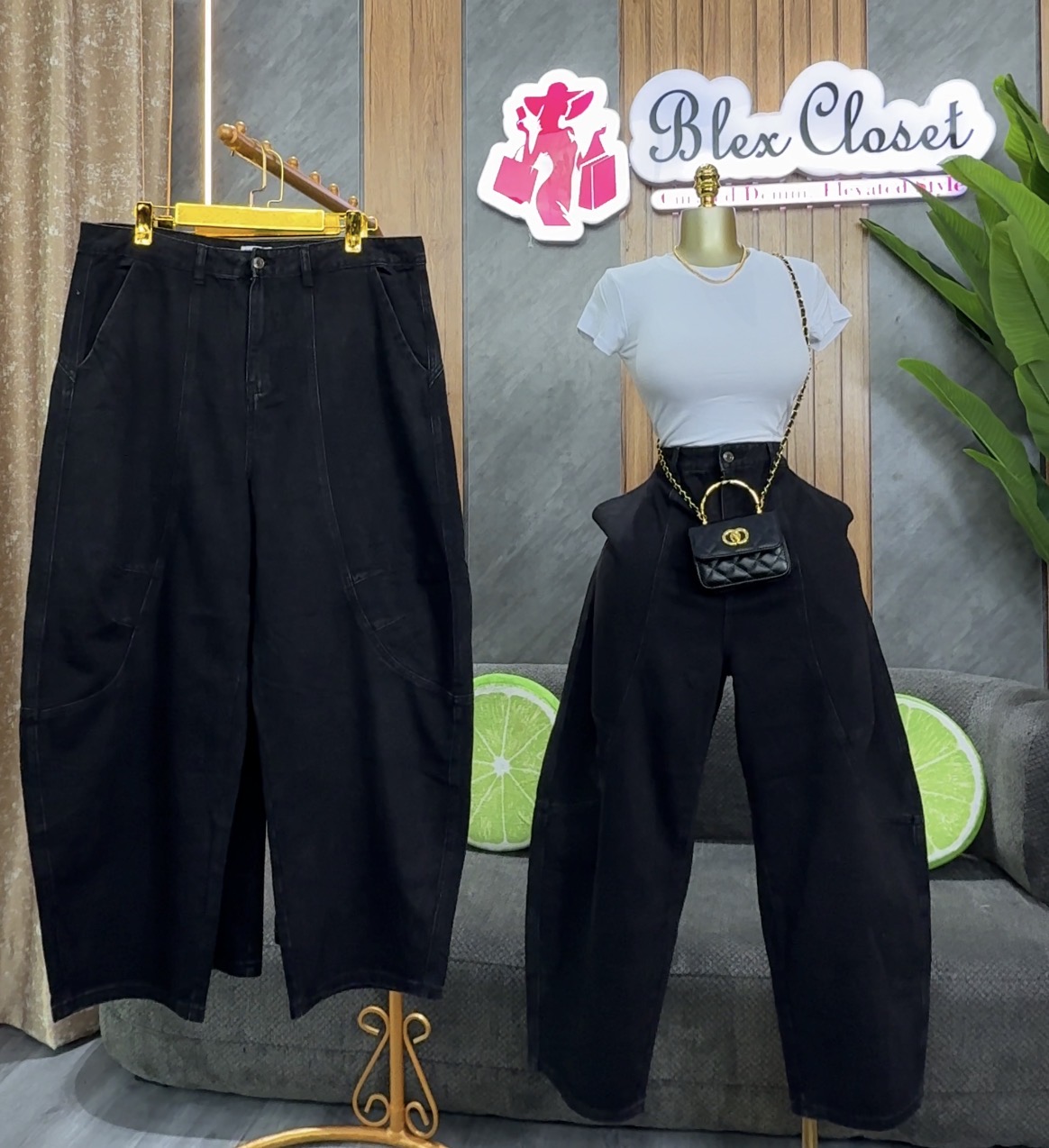 Black barrel jeans