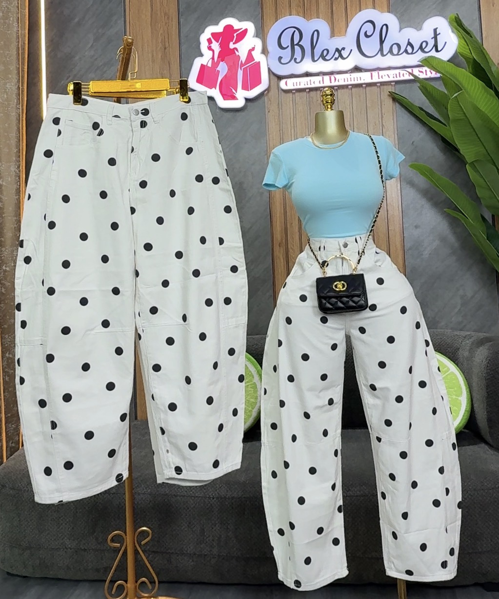 Poka dot barrel jean